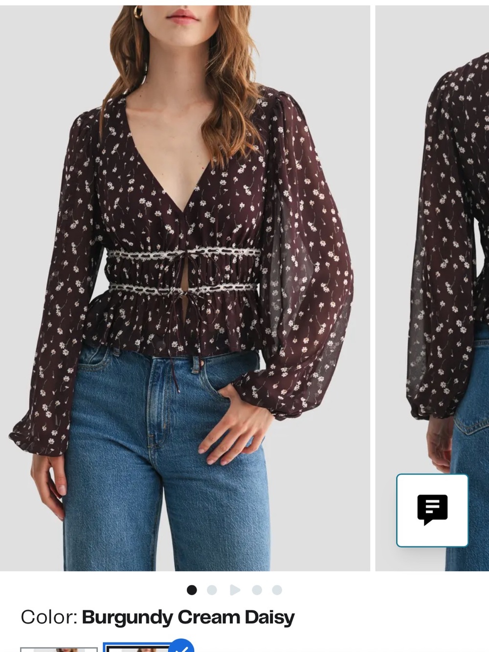 Nordstrom Brown Floral V-Neck Smocked Peplum Blouse